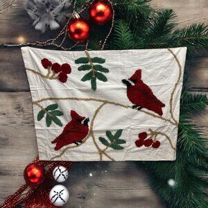 Chenille Tufted Cardinal Holly Berries Design Pillow Sham 31" x 25" Embroidered
